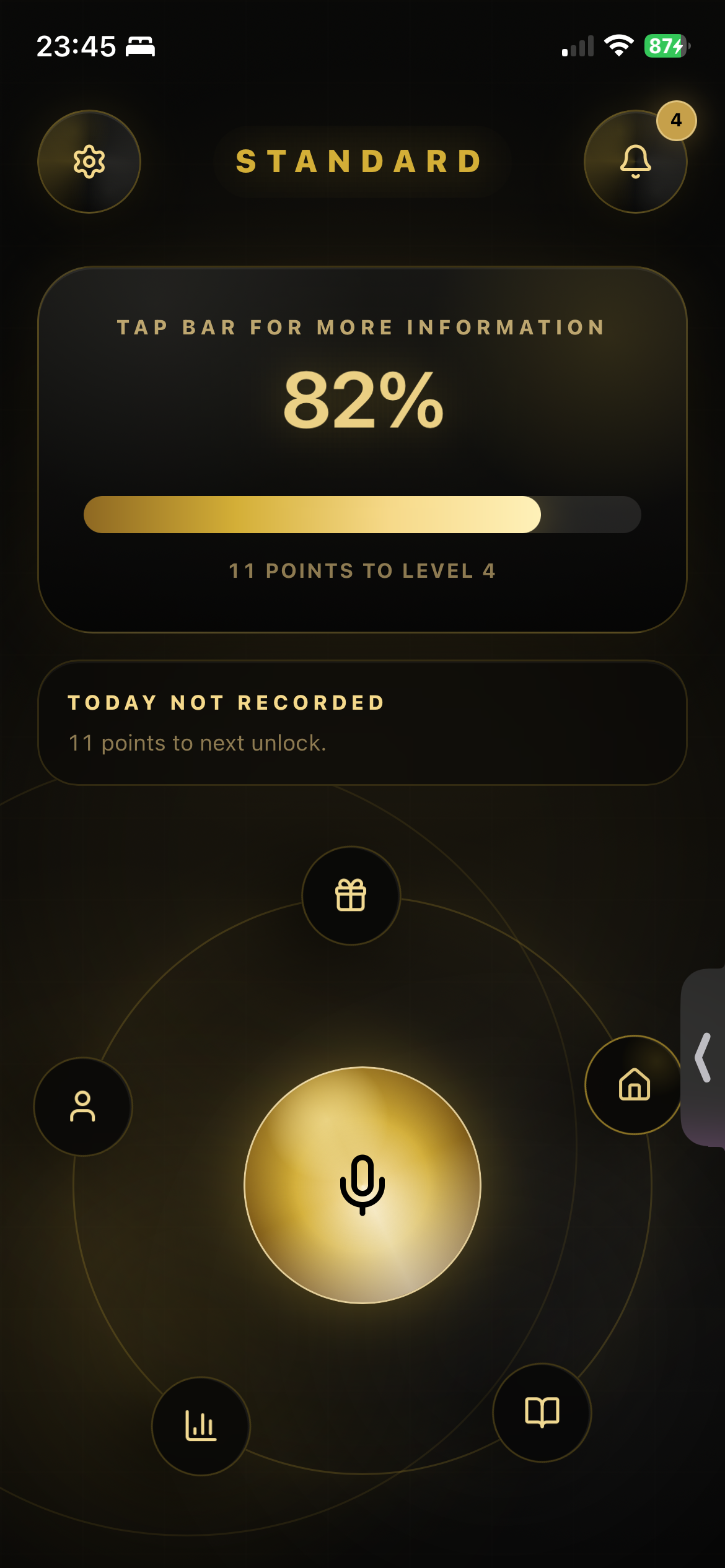 Standard accountability app dashboard showing identity progress